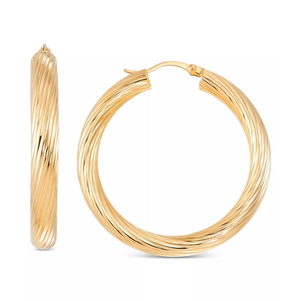 Textured Medium Hoop Earrings 14K GoldPlated Sterling Silver - Picture 1 of 4